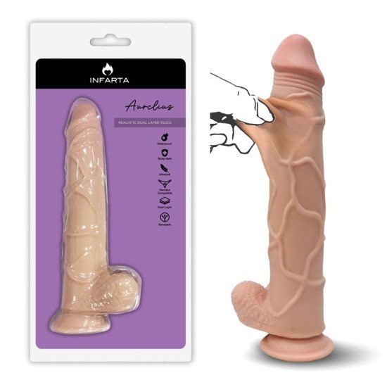 Consolador Gigante Realístico Aurelius Dual Pellizcable Vertebrado 32 x 5.5 cm.