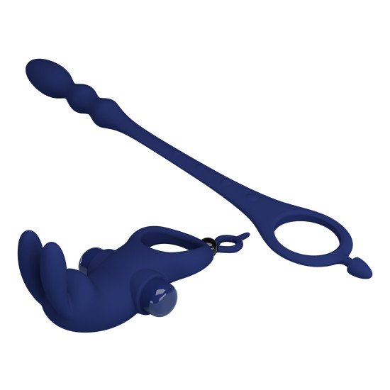 Anillo con Estimulador de Clítoris Bunny con Varita Anal Silicona 10 Funciones Blue