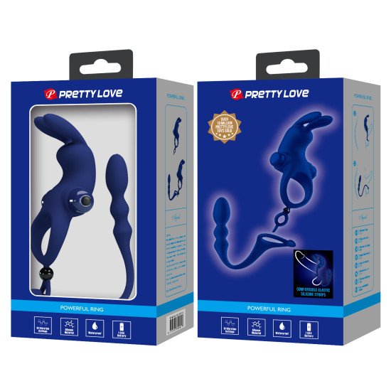 Anillo con Estimulador de Clítoris Bunny con Varita Anal Silicona 10 Funciones Blue