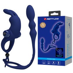 Anillo con Estimulador de Clítoris Bunny con Varita Anal Silicona 10 Funciones Blue