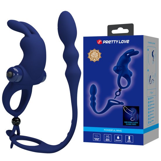 Anillo con Estimulador de Clítoris Bunny con Varita Anal Silicona 10 Funciones Blue