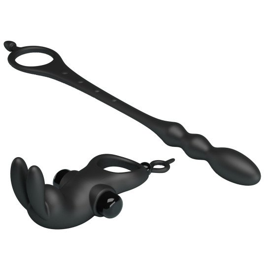 Anillo con Estimulador de Clítoris Bunny con Varita Anal Silicona 10 Funciones