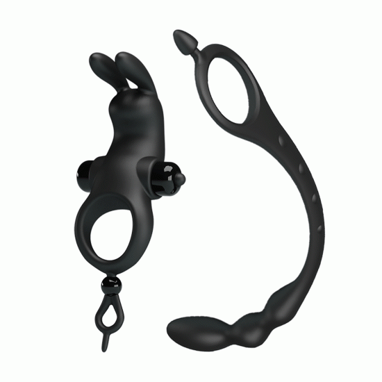Anillo con Estimulador de Clítoris Bunny con Varita Anal Silicona 10 Funciones