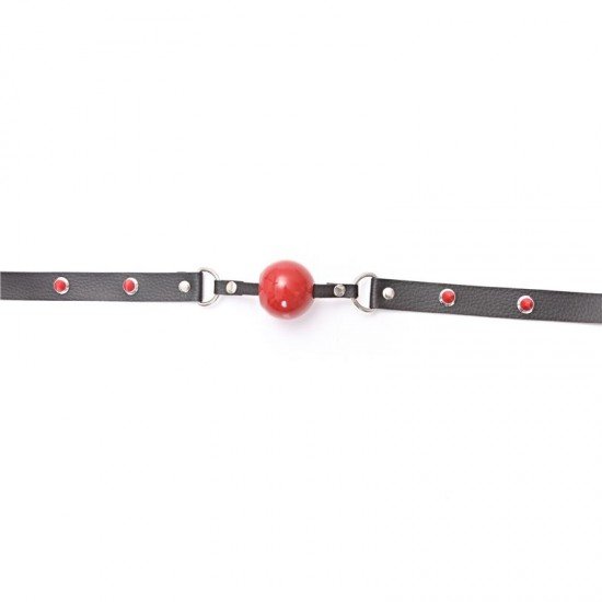 Mordaza Bola Roja Negra Eco Cuero Y Tachas Rojas