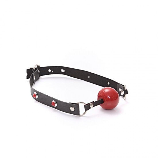 Mordaza Bola Roja Negra Eco Cuero Y Tachas Rojas